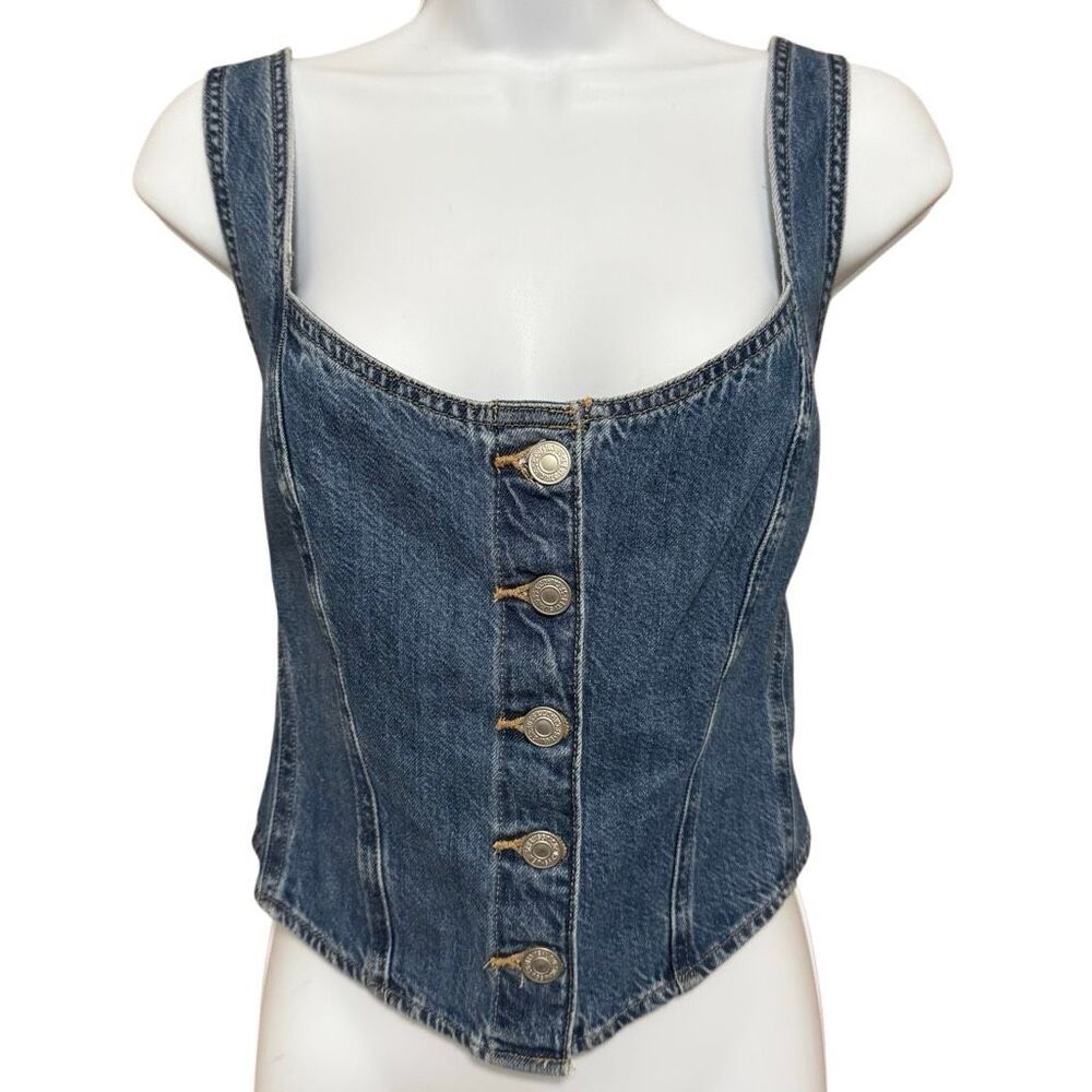 Levi’s Denim Corset Tank Top Medium Blue Jean Button Front Bustier Vest Size M